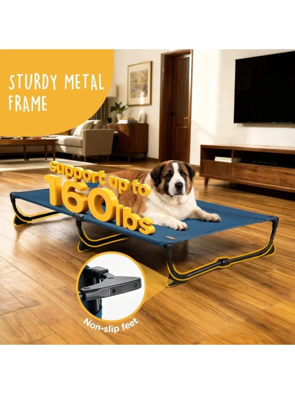 Elevated Dog Bed for Large Pets, Portable Cooling Cot with Non-Slip Feet, 43